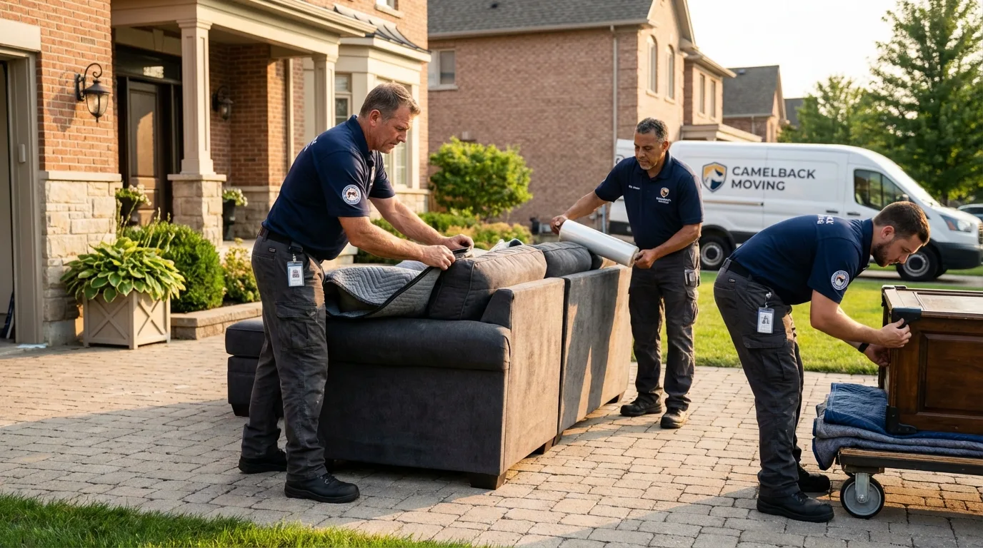 Large estate moving crew wrapping furniture in Buffalo, NY