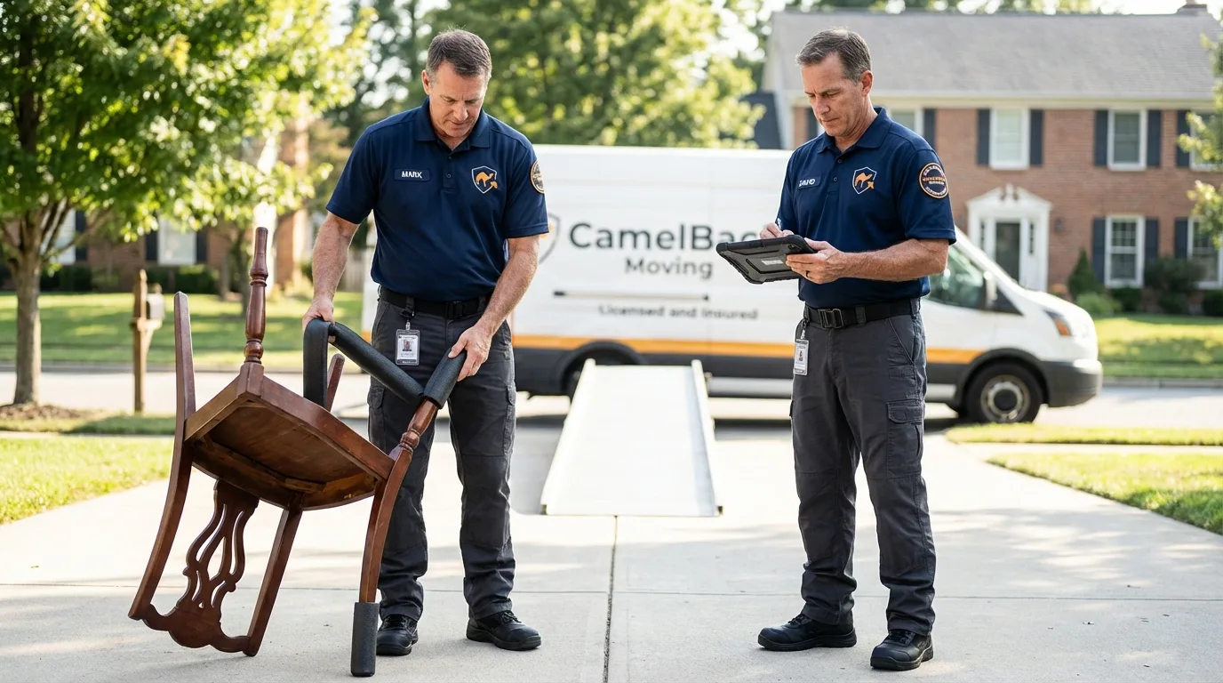 Movers inspecting furniture for damage prevention before loading in Buffalo, NY