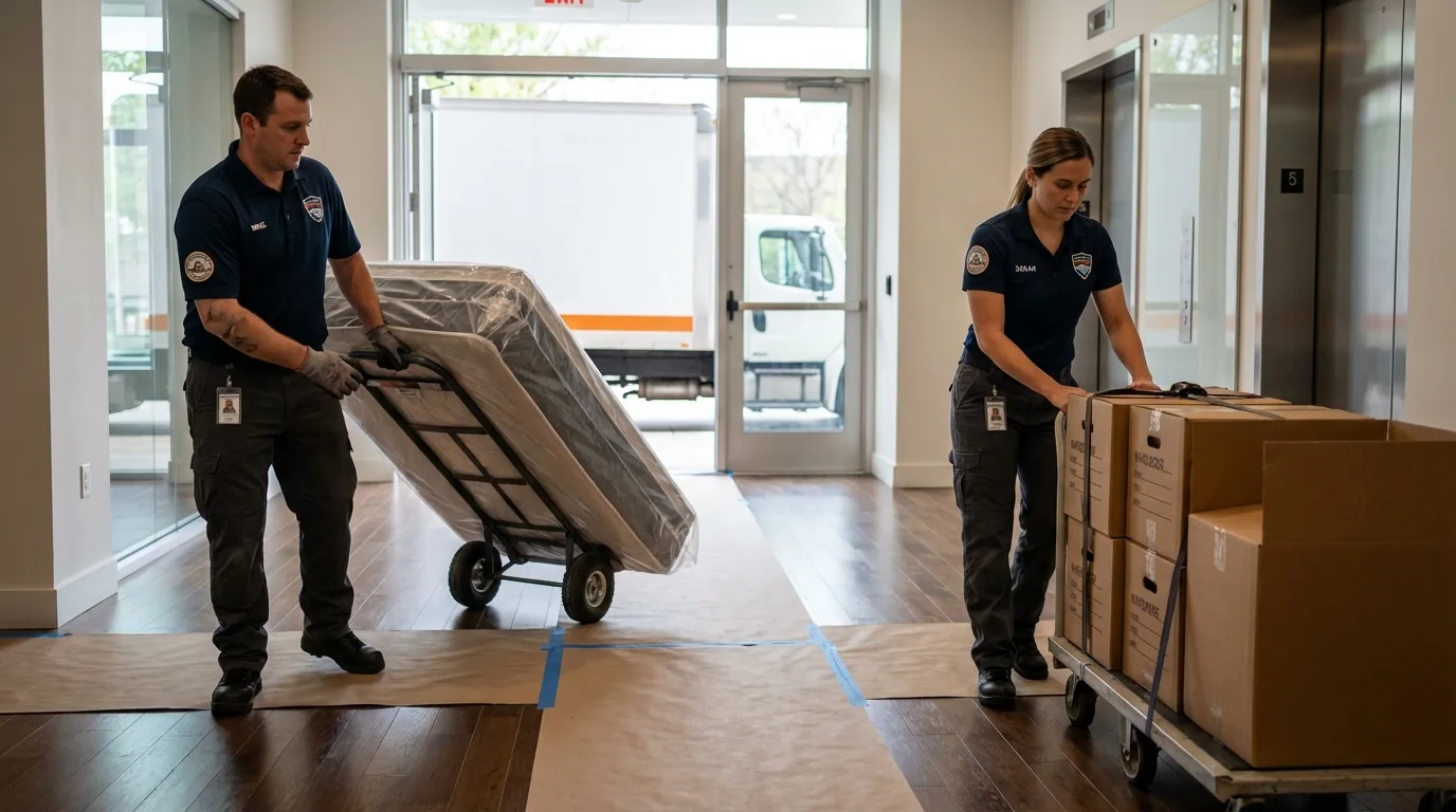 Professional apartment movers loading elevator in Buffalo, NY